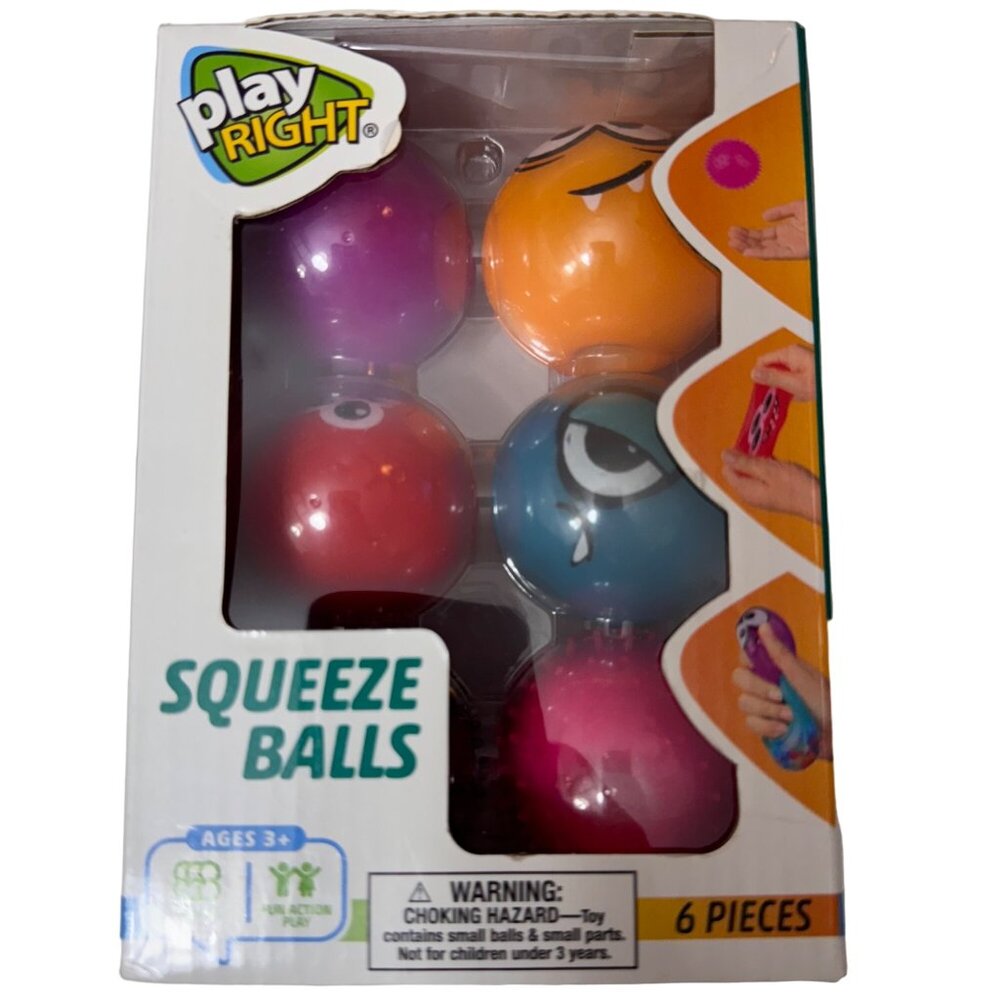Play Right Squeeze Balls 6 Piece Set For Ages 3+ New Gift